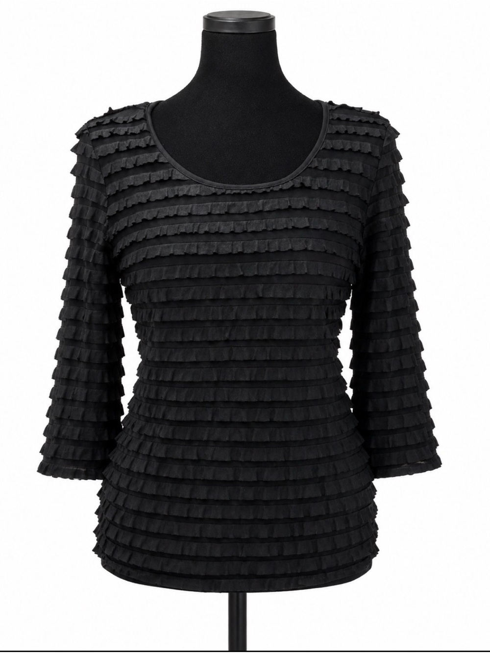 Jane & Eric Black Tiered Ruffle 3/4 Sleeve Top
